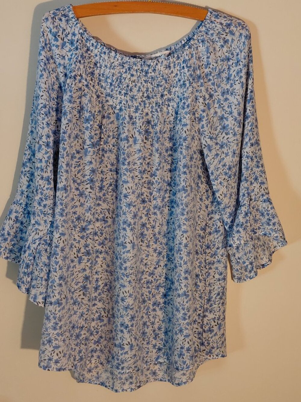 Counterparts Blue Floral Peasant Top Size L